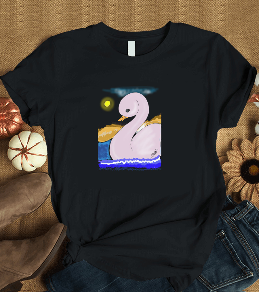 The Pink Duck Under Moonlight with Blue and Yellow Brushstrokes T-Shirt