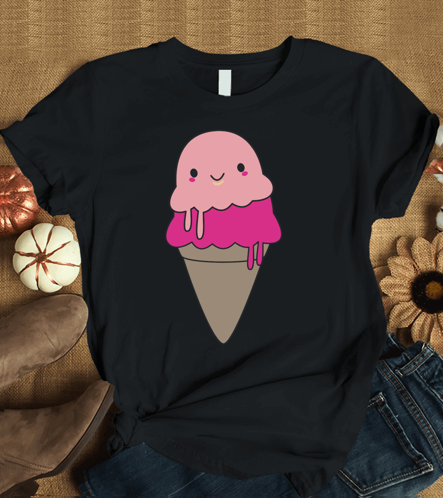 Adorable Ice Cream Cone Smiling Kawaii T-Shirt