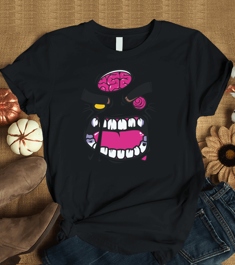 Angry Zombie Brain Exposed Eyes Bulging Teeth Bared T-Shirt