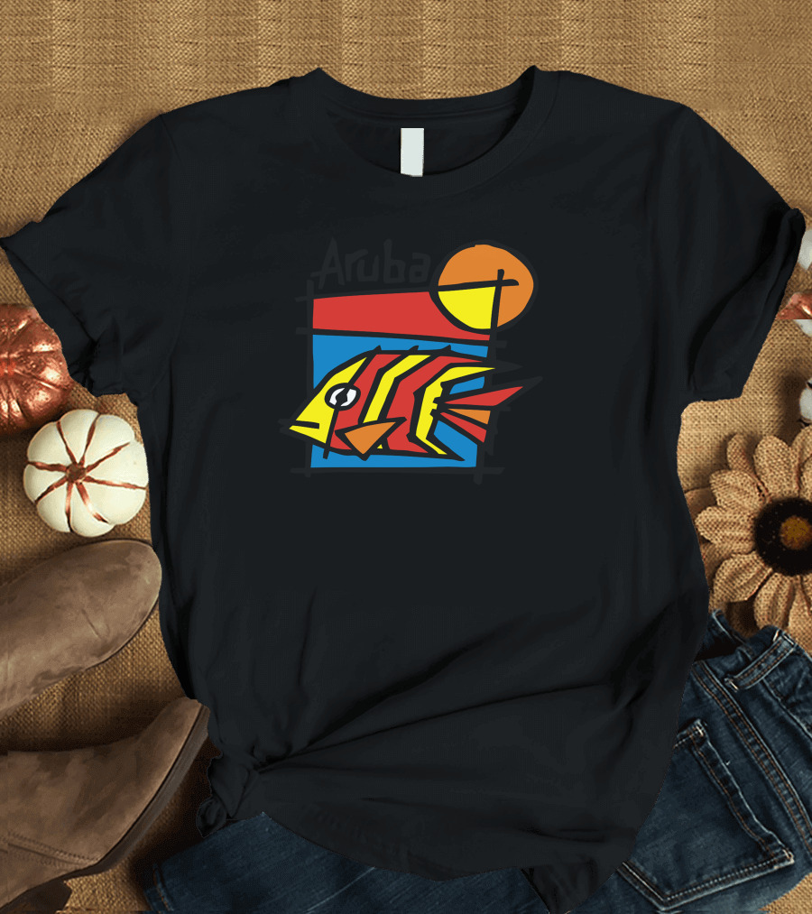 Aruba Tropical Fish with Sunset Background T-Shirt