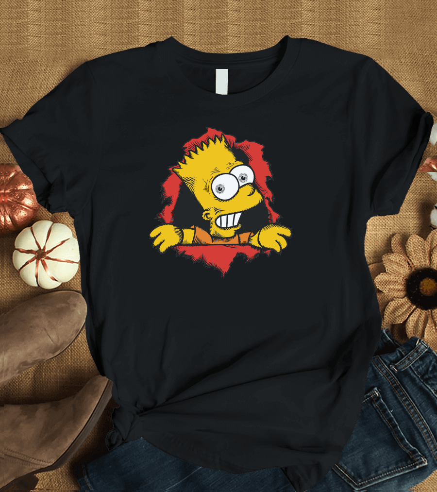 Bart Peralta Peeking Through Red Torn Wall Cartoon T-Shirt