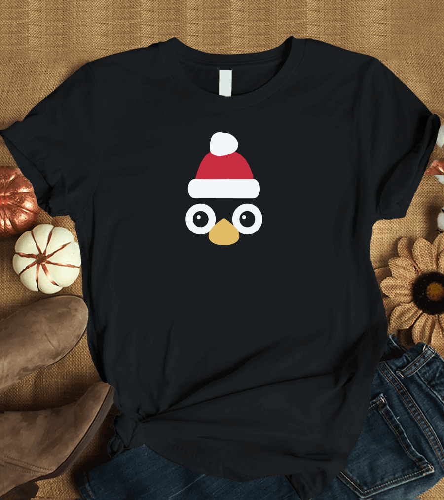 Christmas Penguin Head Santa Hat T-Shirt