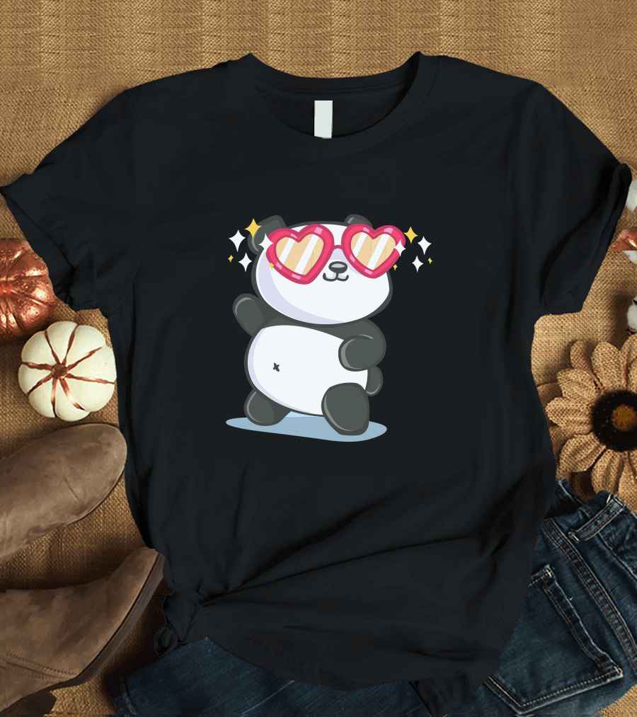 Fabulous Panda Wearing Heart Sunglasses T-Shirt