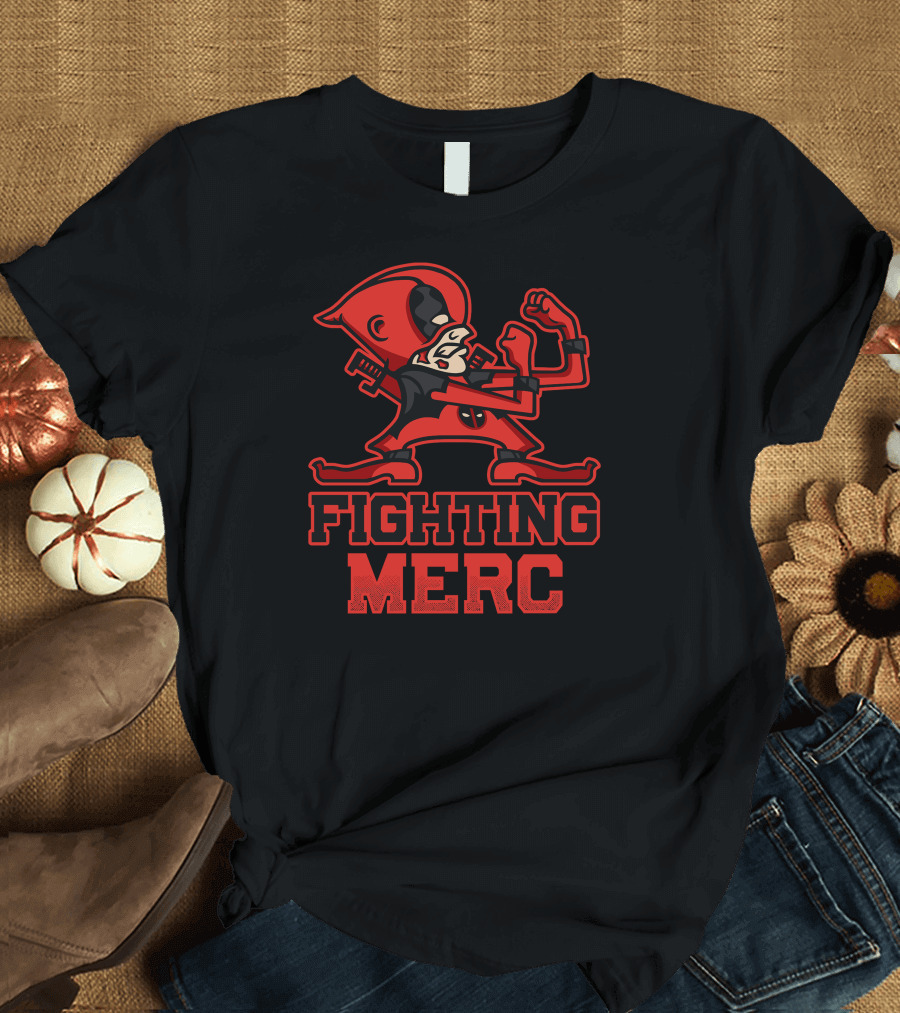 Fighting Merc Comic Style Red Ninja Warrior with Black Mask and Swords T-Shirt