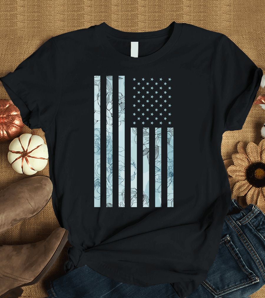 Floral Stars and Stripes American Flag T-Shirt