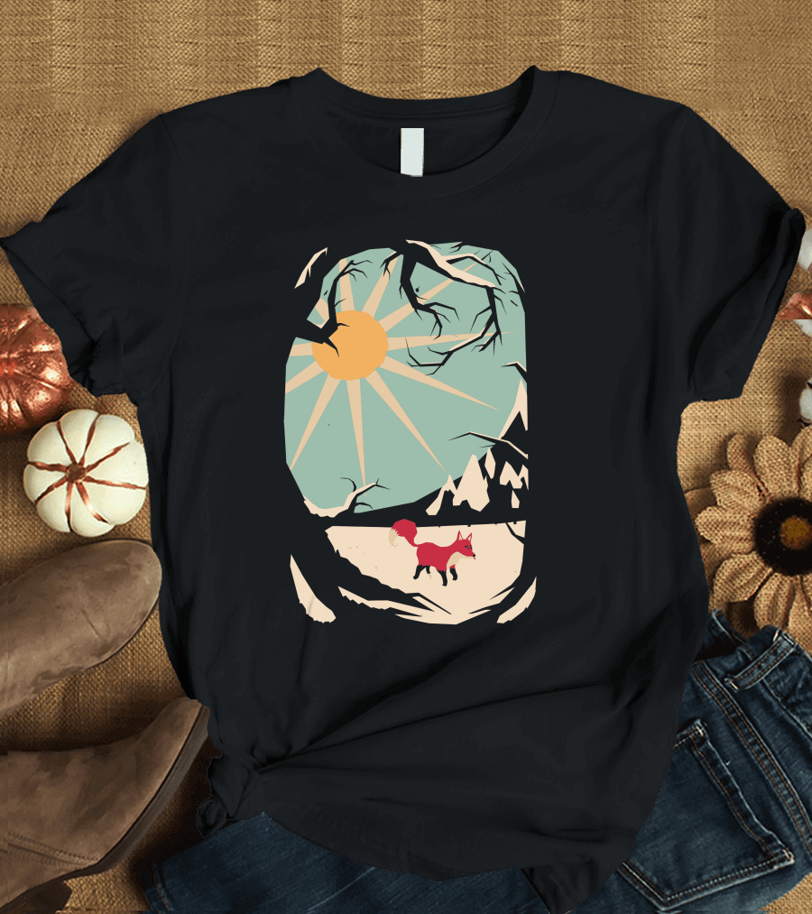 Fox Under Sunlit Forest with Mountains T-Shirt