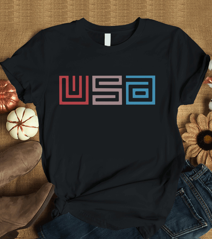 USA Maze Design in Red, White, and Blue T-Shirt