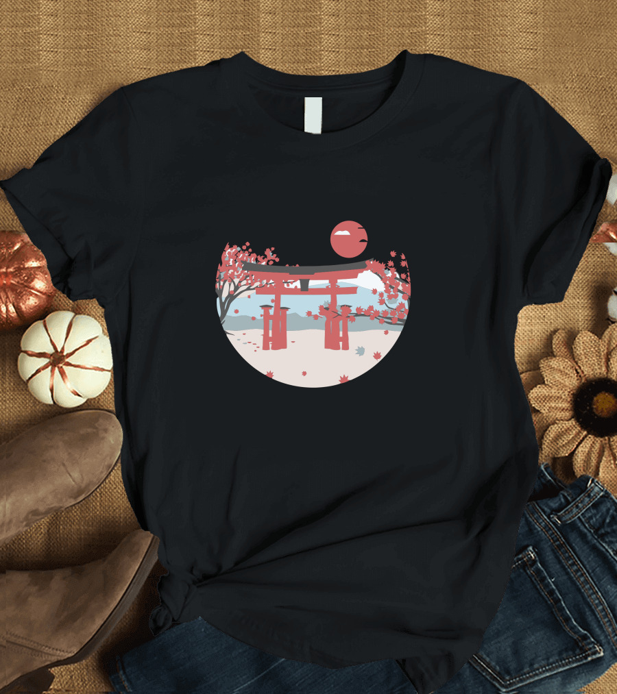 Japan Sakura Torii Gate Red Sun T-Shirt