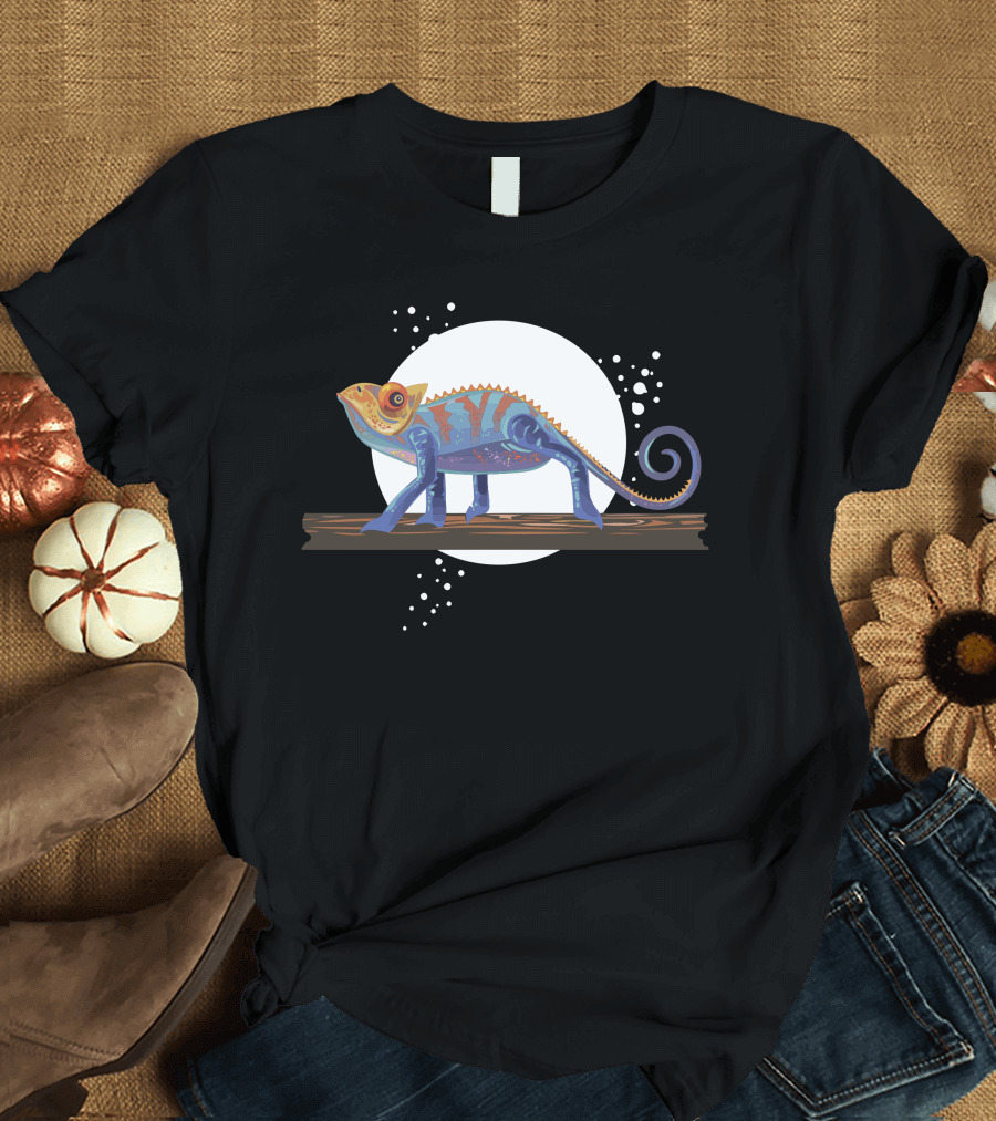 Lizzzz Colorful Chameleon Under Moonlight T-Shirt