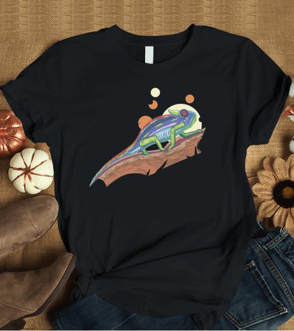T-Shirt: Lizzzzard Colorful Chameleon on Branch with Geometric Circles T-Shirt Lizzzzard Colorful Chameleon on Branch with Geometric Circles T-Shirt
