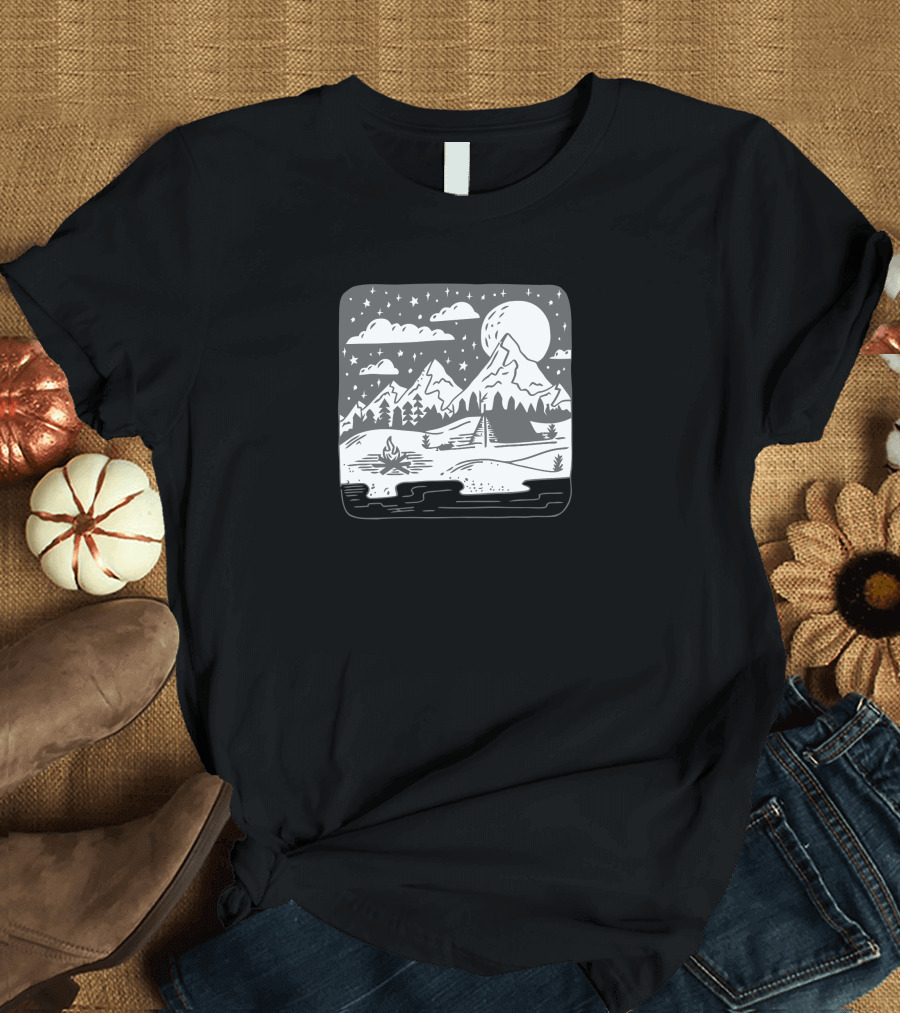 Mountains Ink III Moonlit Wilderness Landscape T-Shirt
