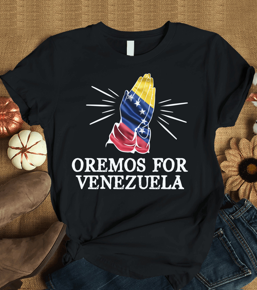 Oremos For Venezuela Venezuelan Flag Praying Hands T-Shirt