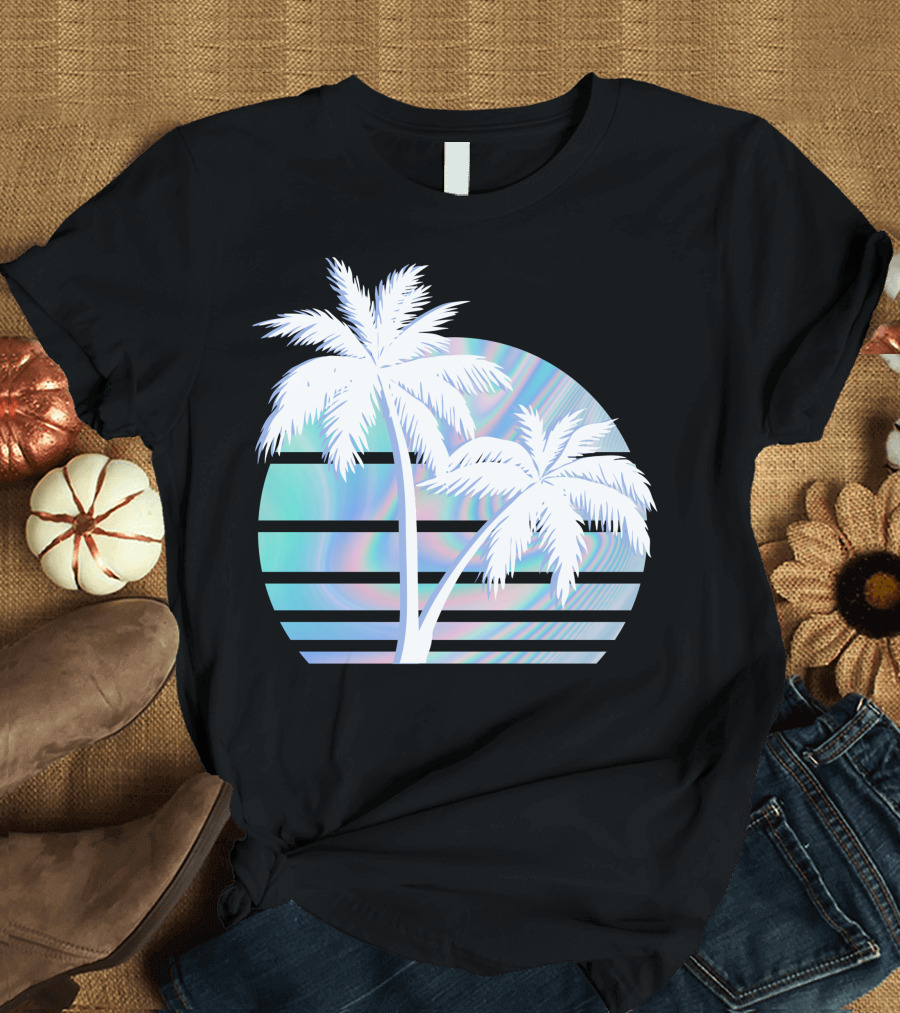 Palm Tree Hologram Stripes T-Shirt