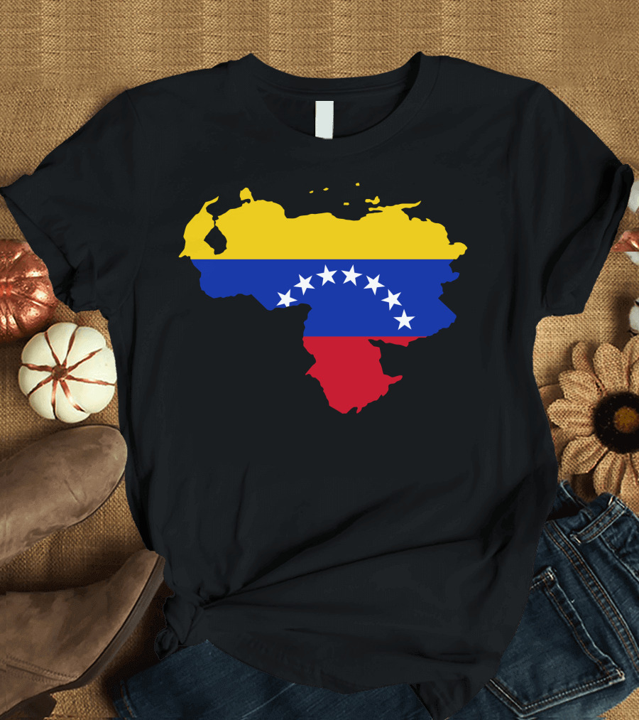 Venezuela Map with Flag Colors and Stars T-Shirt