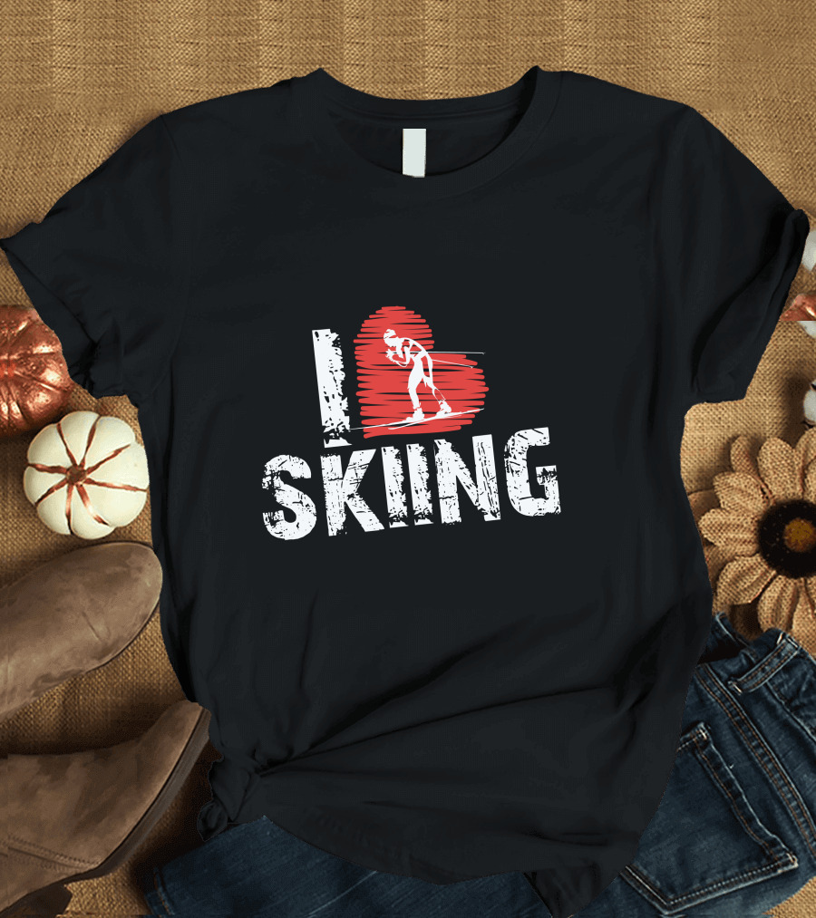 I Love Skiing Red Heart Skiier T-Shirt