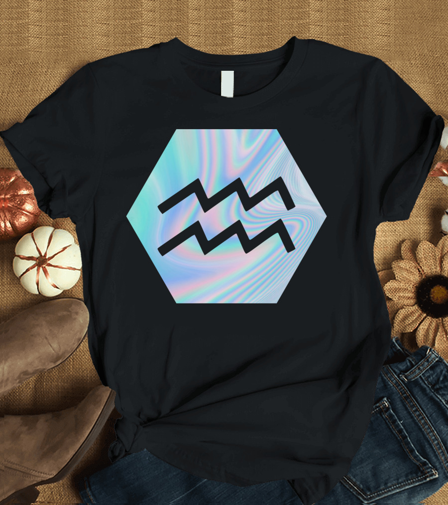 Aquarius Symbol Hologram Iridescent Wave Hexagon T-Shirt