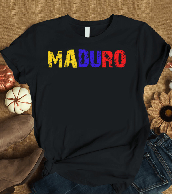 T-Shirt: Maduro Yellow Blue Red Text with Rough Texture T-Shirt Maduro Yellow Blue Red Text with Rough Texture T-Shirt