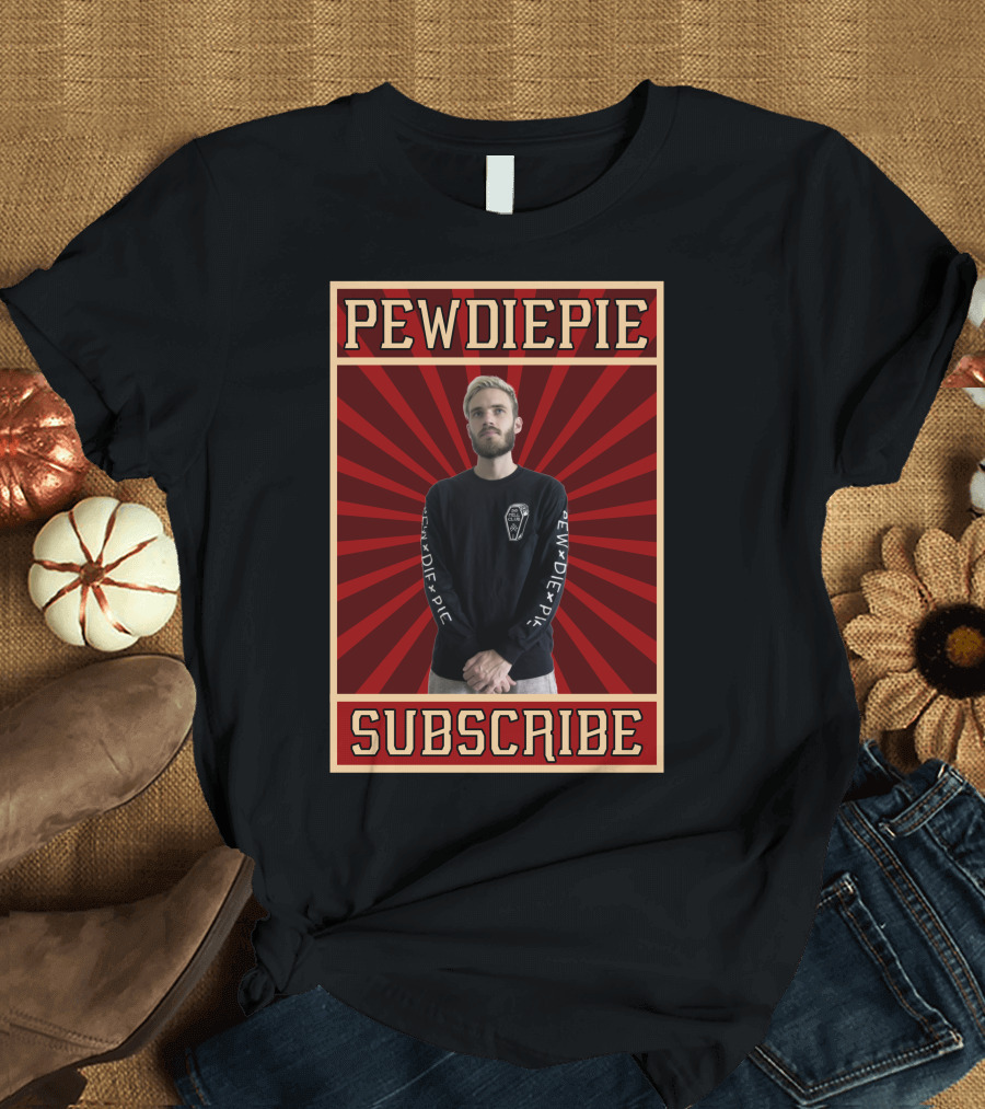 Pewdiepie Subscribe Pewdiepie Long Sleeve Black Shirt with Red Rays T-Shirt