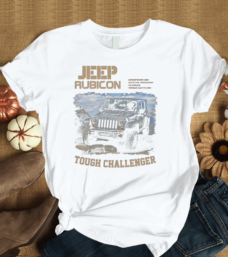 Jeep Rubicon Tough Challenger V6 285 Horsepower Pentastar Engine Torque 260 4X4 Adventure T-Shirt