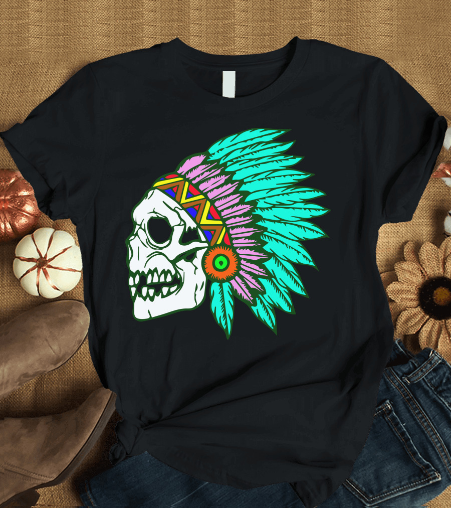 Native Skull Feather Headdress T-Shirt