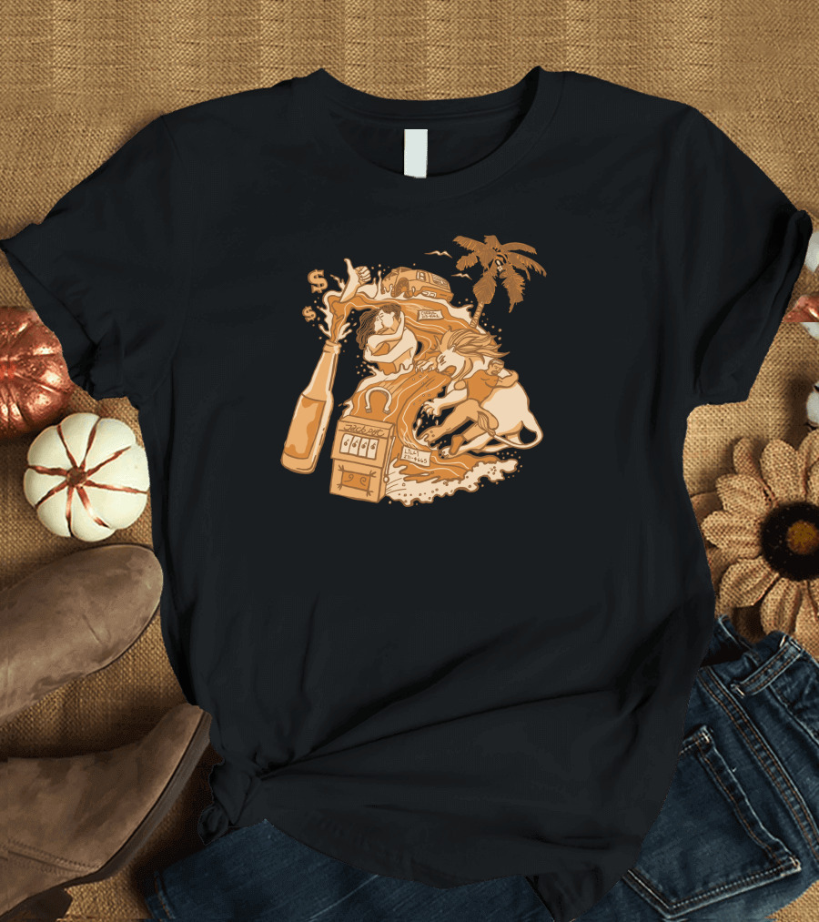 Beer Makes It Happen Dollar Slot Lion Palm Trees T-Shirt