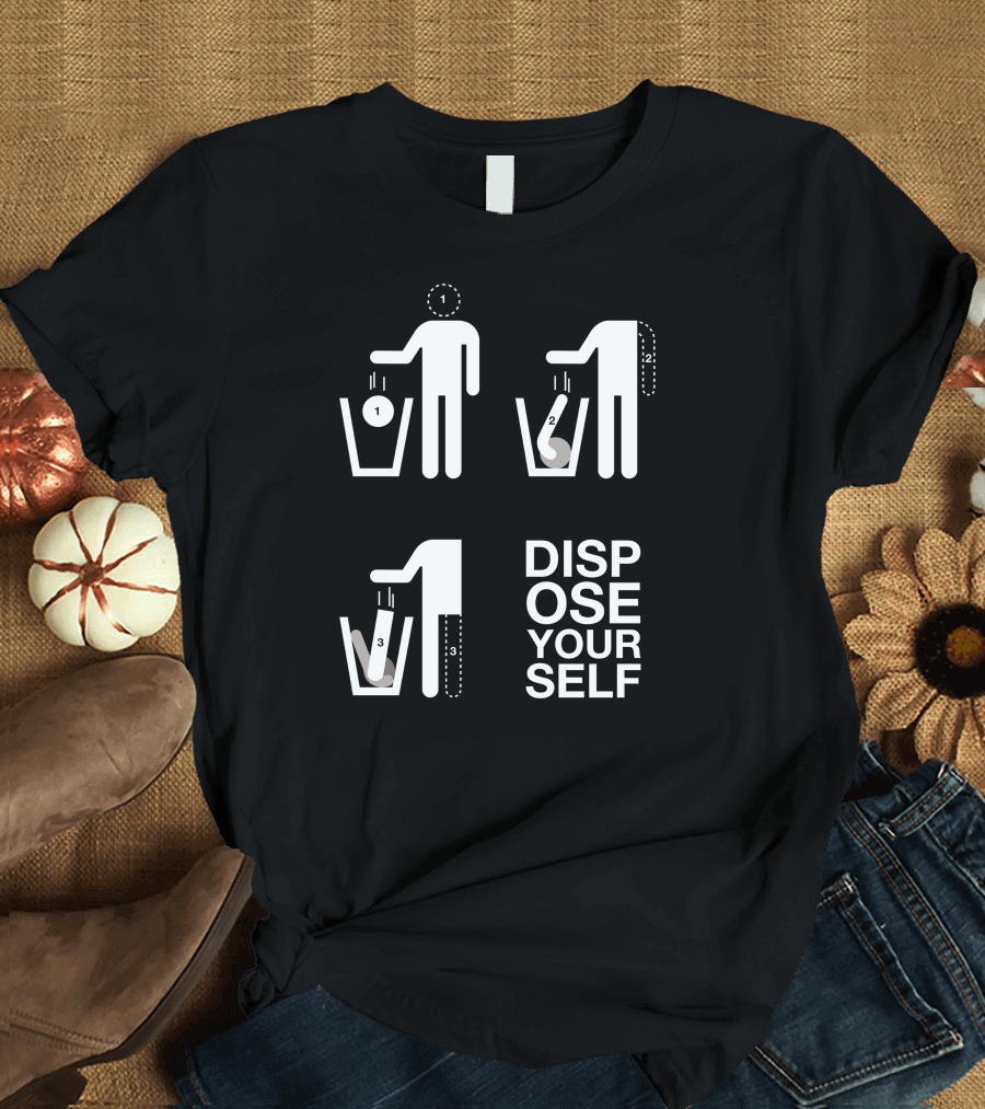 Dispose Yourself Minimalist Stick Figure Trash Sequence T-Shirt