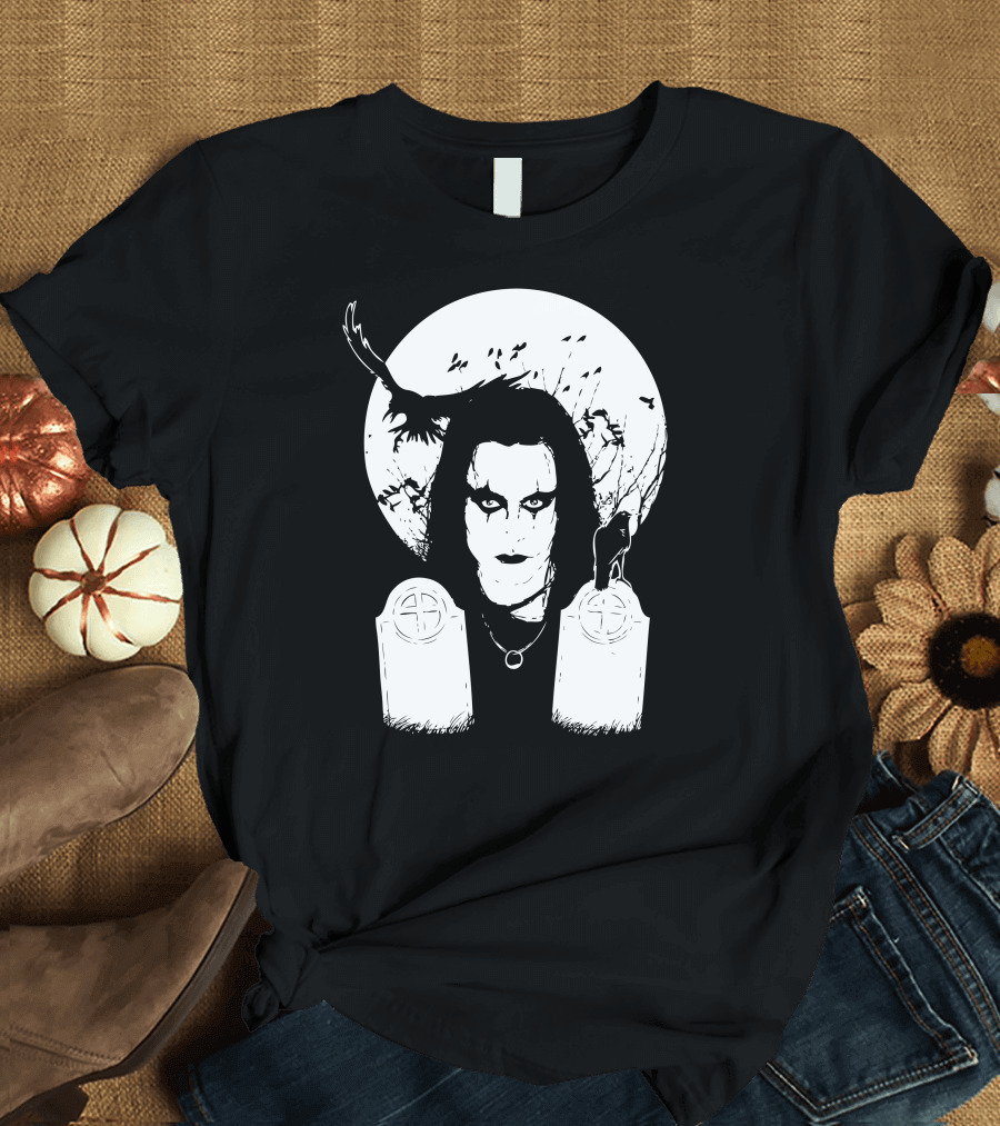 The Crow Iconic Graveyard Scene with Raven and Full Moon T-Shirt