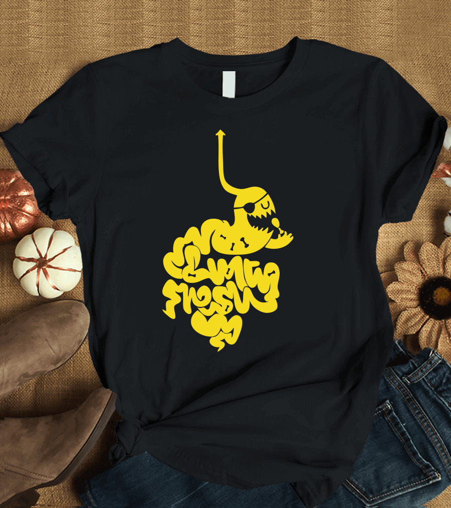 Linty Fresh Monster Graphic with Yellow Horned Creature T-Shirt