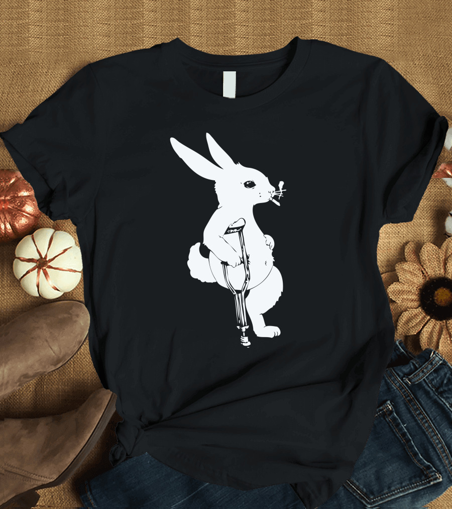 Lucky Rabbit Crutch Smoking Iconic Pose T-Shirt