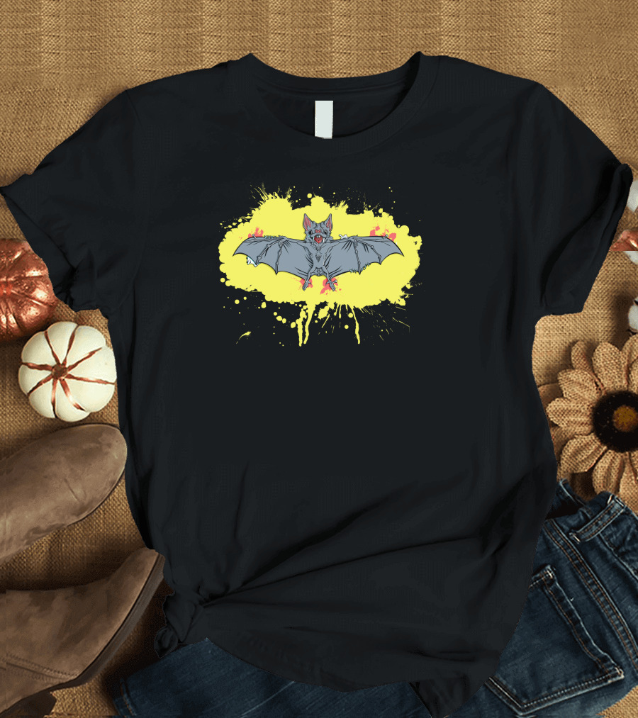 Bat in Front of Yellow Paint Splash T-Shirt