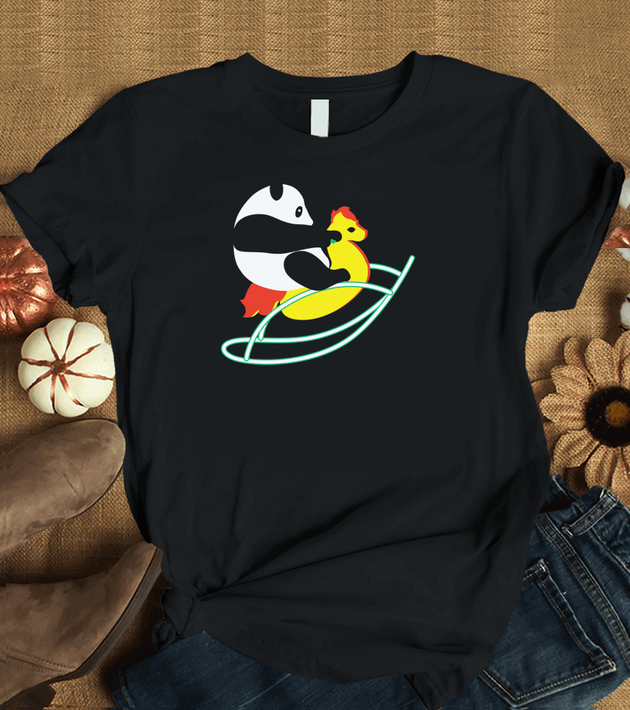 Panda Riding Neon Rocking Horse T-Shirt