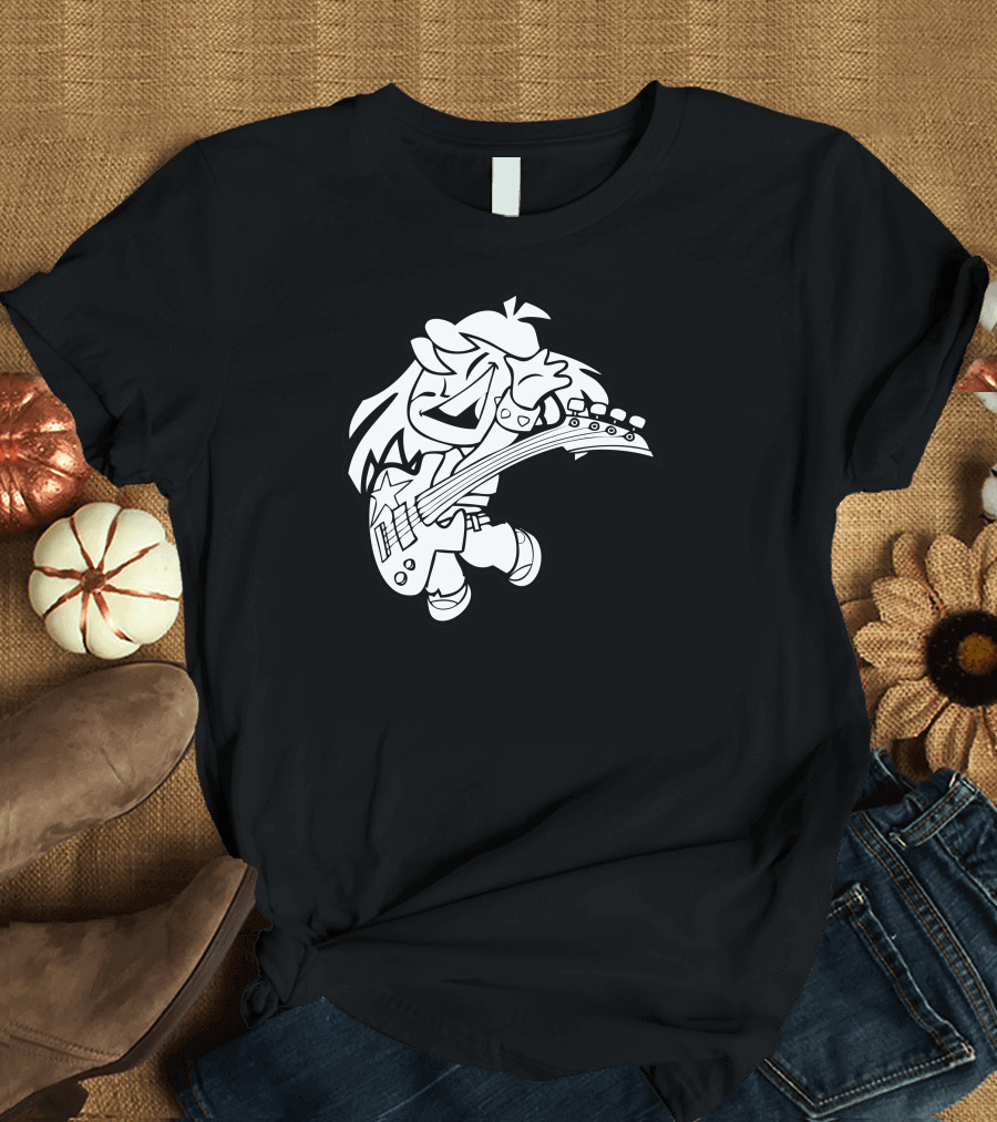 Rock Star Girl Cartoon Playing Electric Guitar T-Shirt
