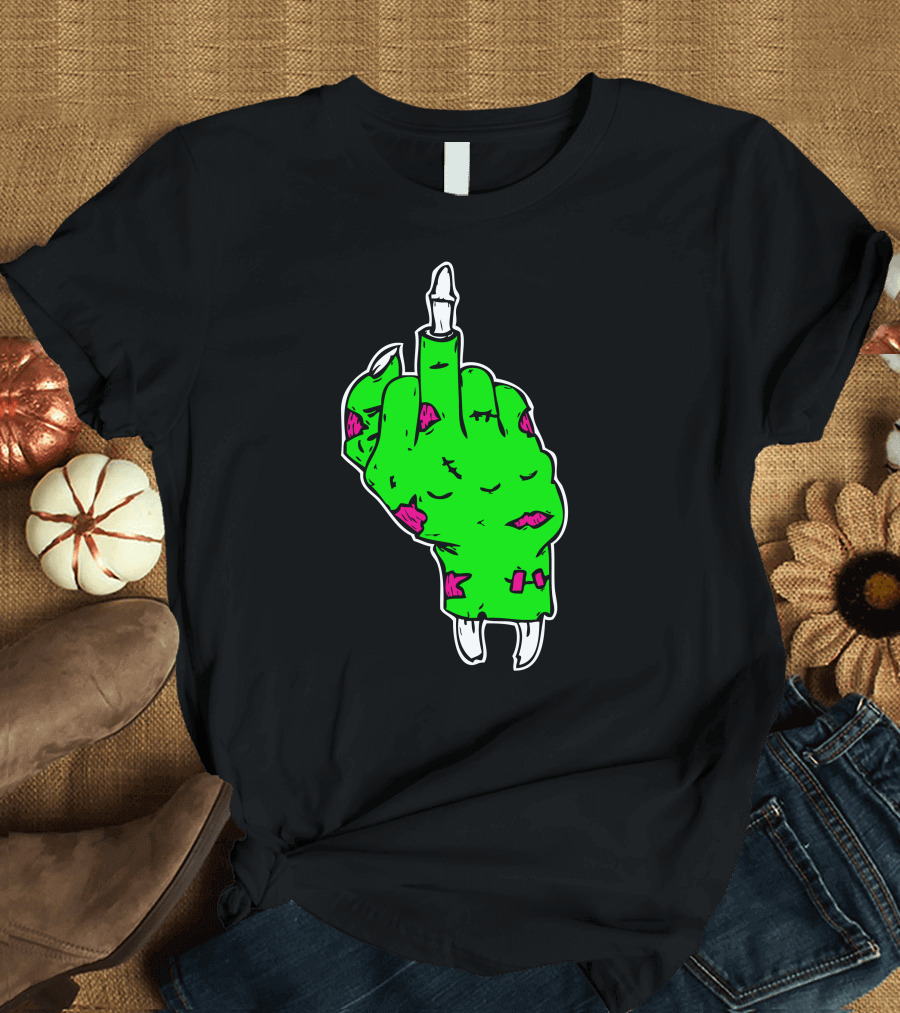 Zombie Middle Finger Gesture Rude Green Hand T-Shirt