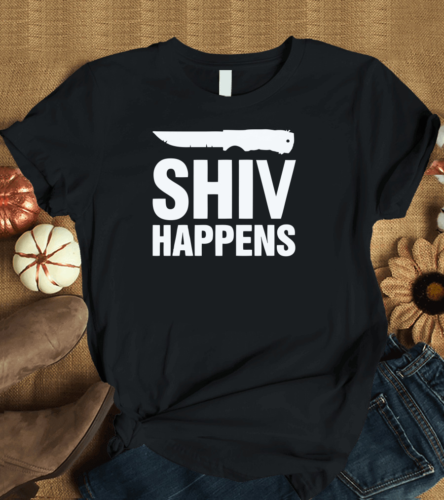 Shiv Happens Bold Knife Silhouette Humor T-Shirt