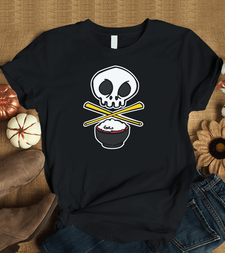 Skull and Chopsticks with Rice Bowl T-Shirt