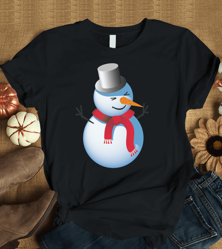 Snowman with Top Hat and Red Scarf T-Shirt