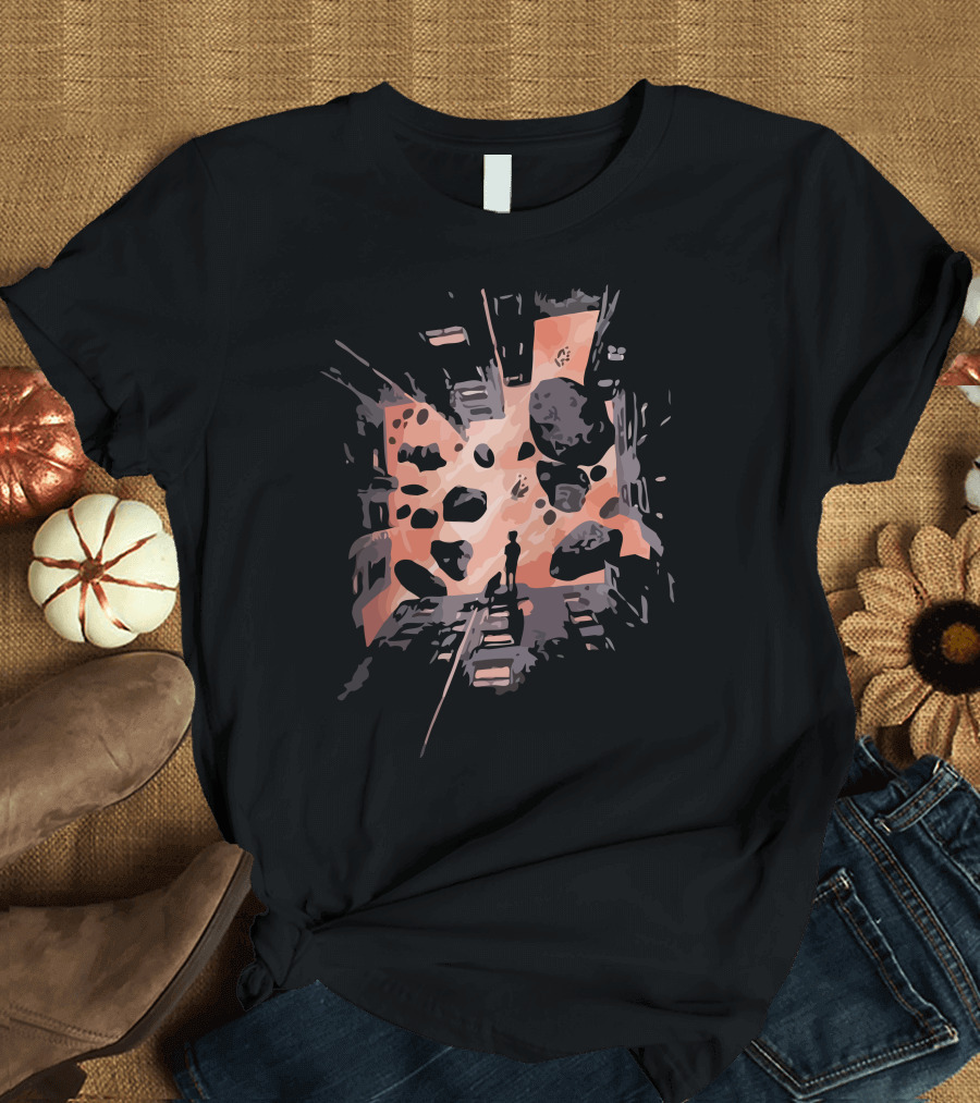 The Entrance Silhouette Facing Asteroids in Cosmic Void T-Shirt