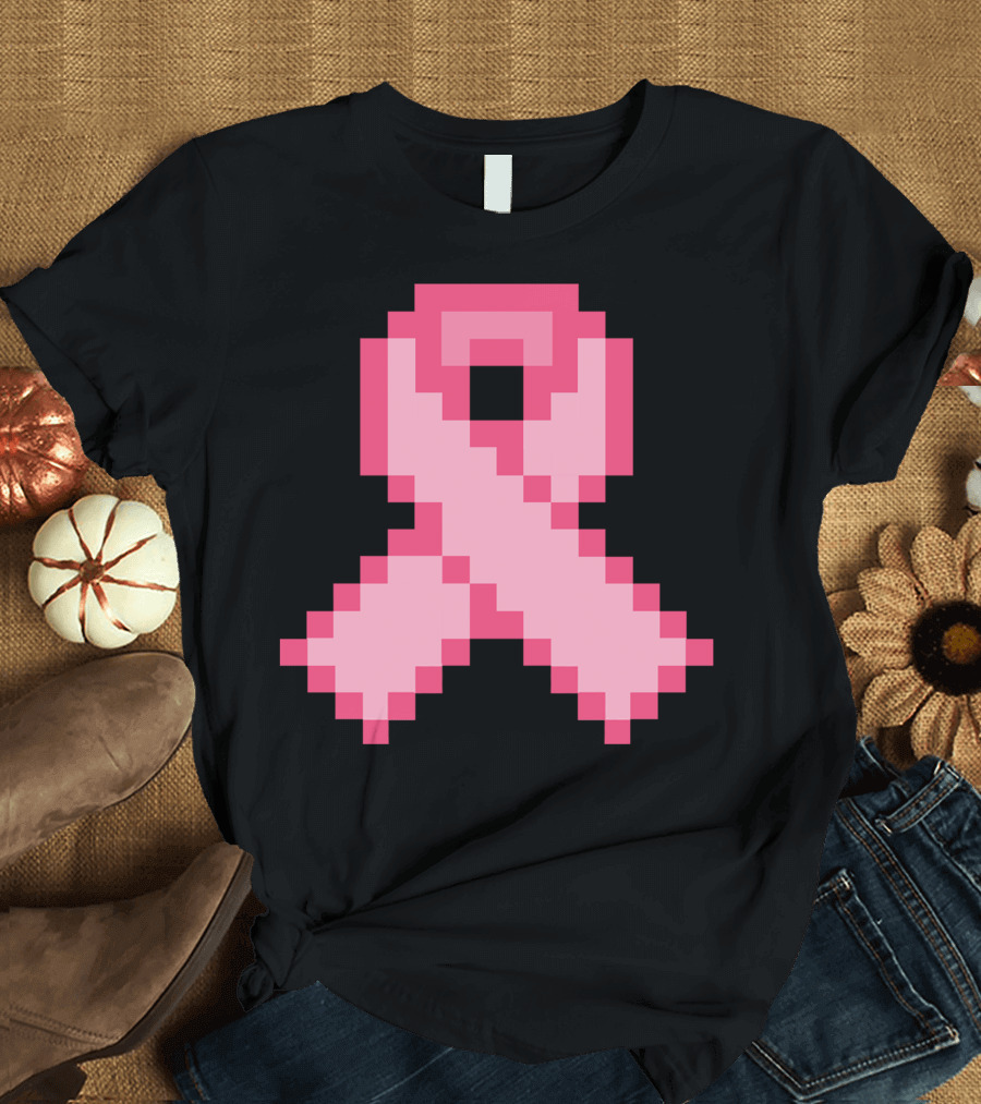 Pixeled Pink Ribbon Breast Cancer Awareness T-Shirt