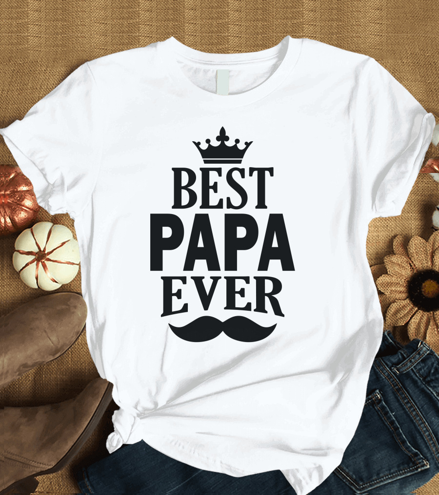 Best Papa Ever Crown Moustache T-Shirt