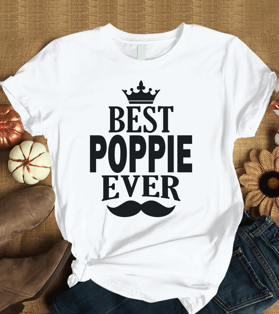 Best Poppie Ever Crown Moustache T-Shirt