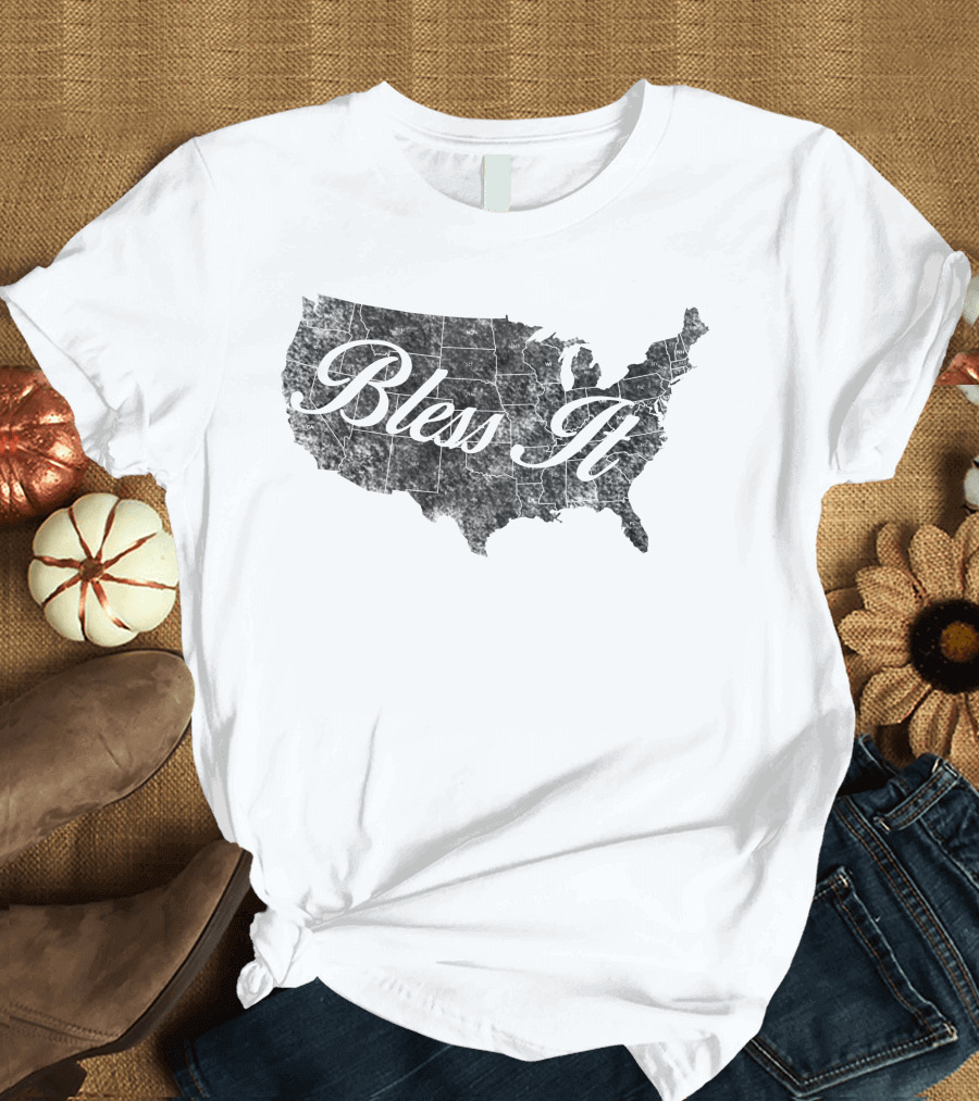 Bless It USA Map 4th of July T-Shirt