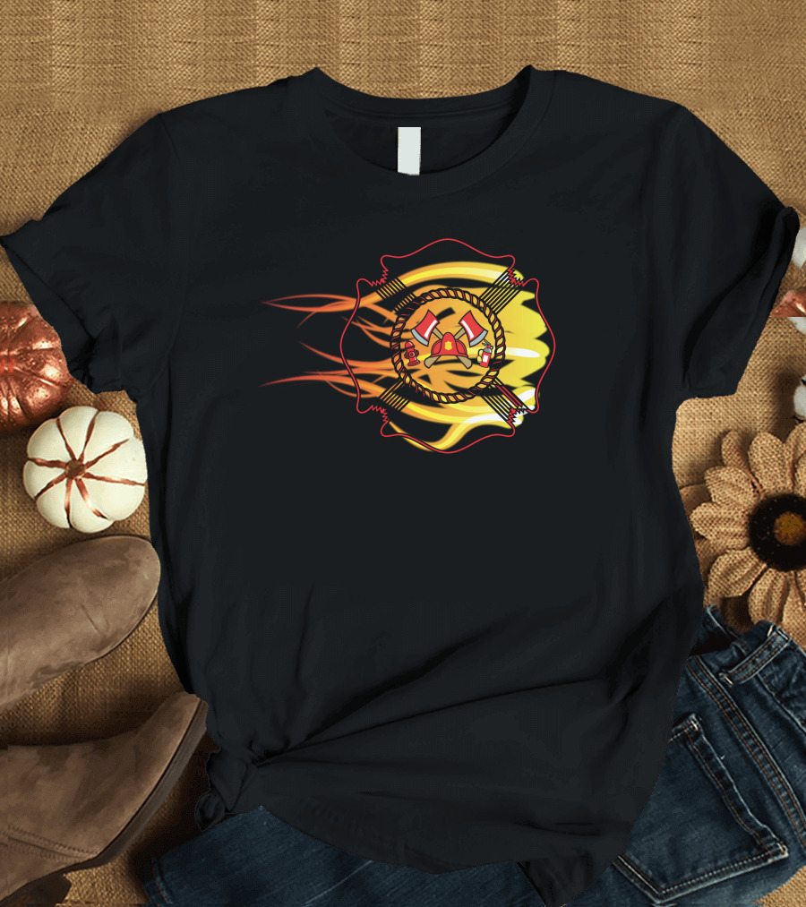 Fire Department Engineer Flames Firefighter Badge T-Shirt