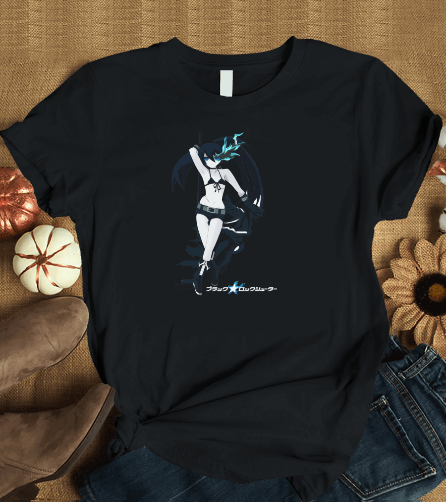 Black Rock Shooter BRS Anime Character with Blue Flame Eyes T-Shirt