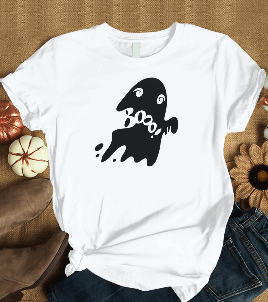 Halloween Card Featuring Spooky Ghost with Boo Text T-Shirt