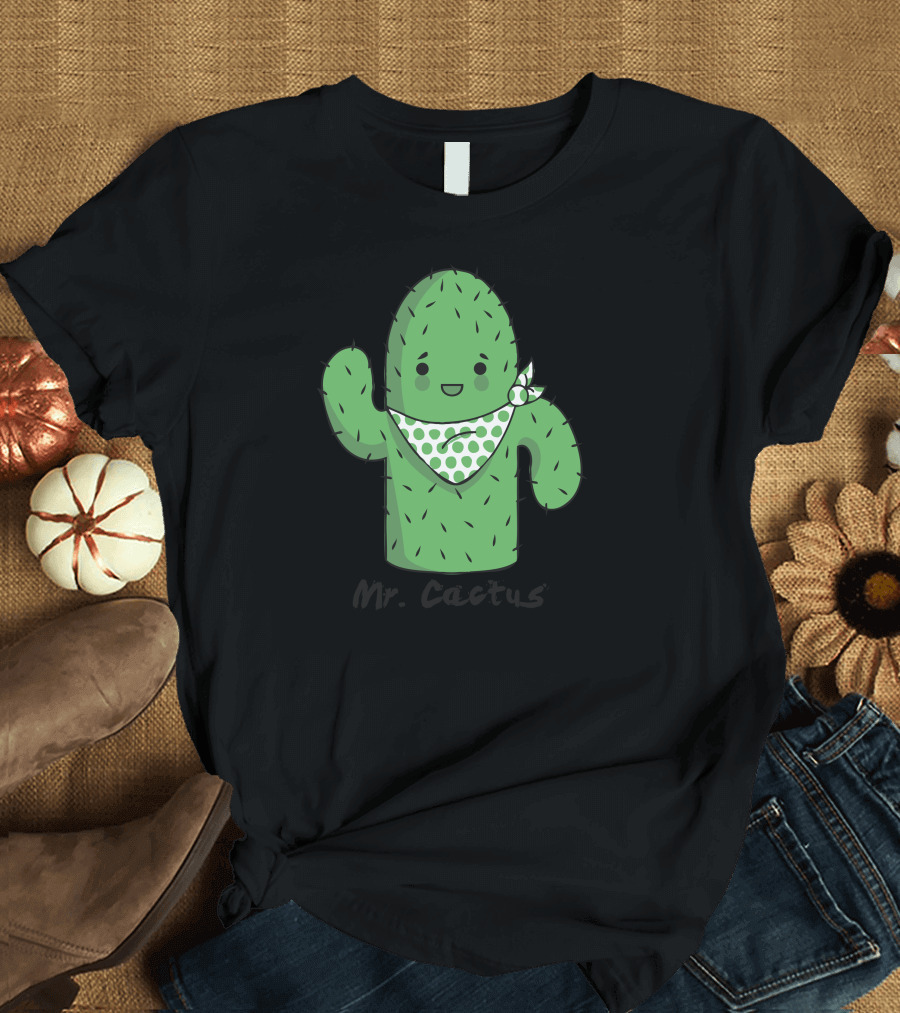 Mr Cactus Green Polka Dot Bandana Cute Character T-Shirt
