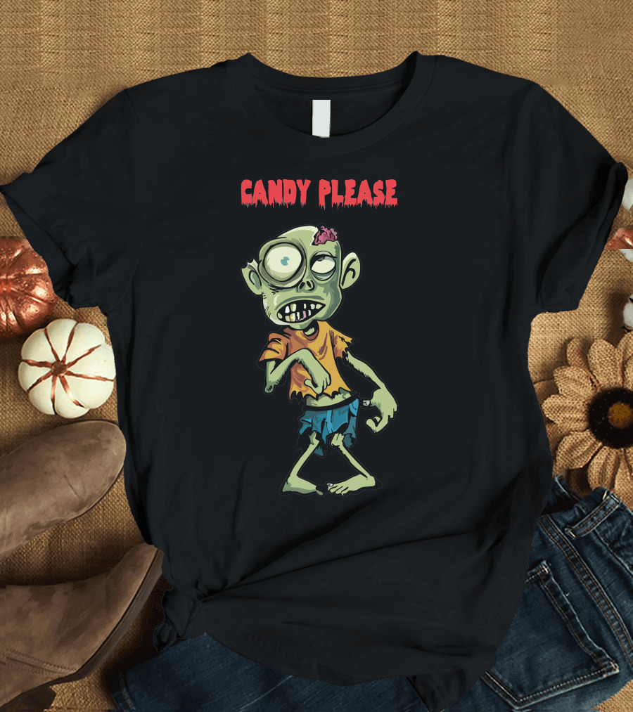 CANDY PLEASE Zombie Halloween Humor T-Shirt