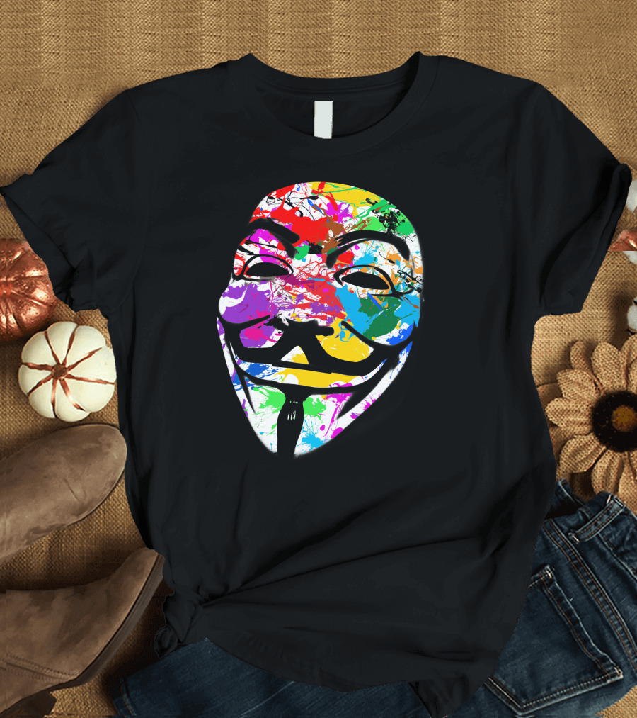 Anonymous Mask Multicolor Paint Splat T-Shirt