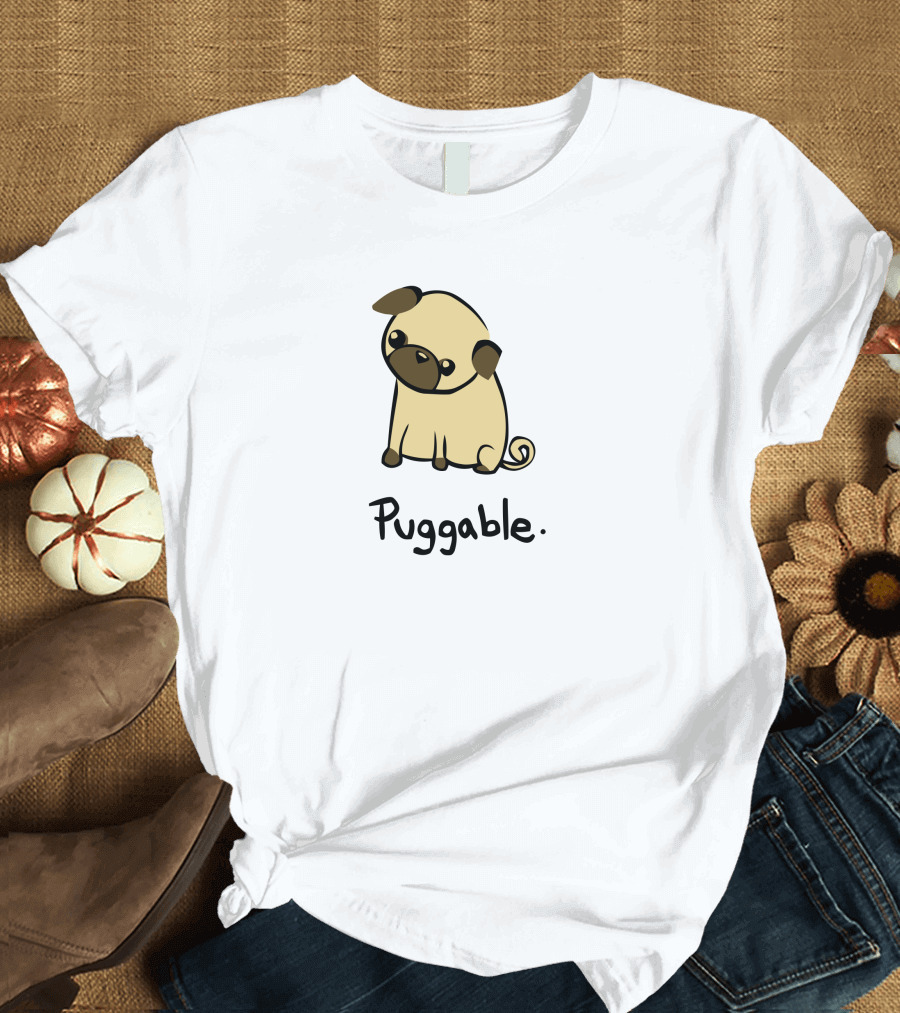 Puggable Cute Cartoon Pug with Text T-Shirt