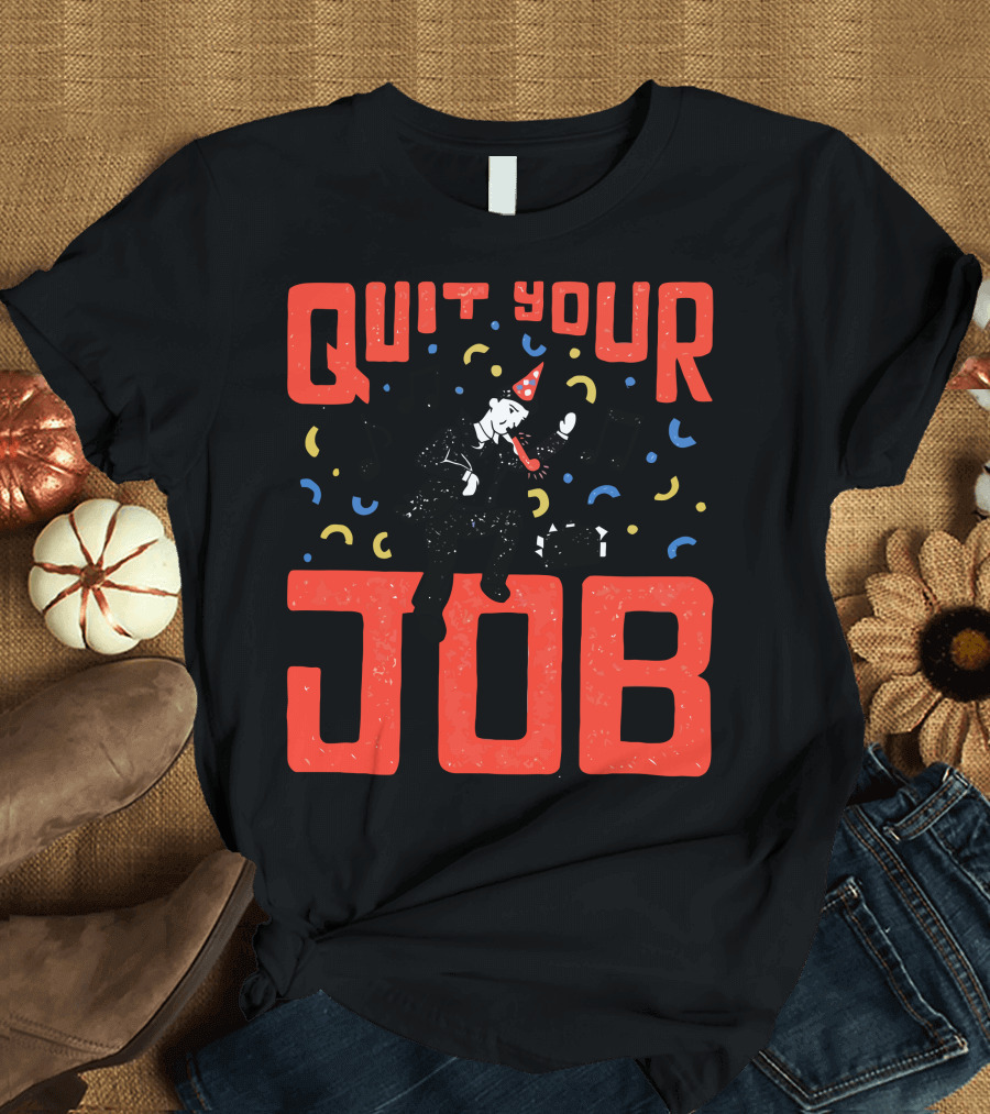 Quit Your Job Party Celebration with Dancing and Music Notes T-Shirt