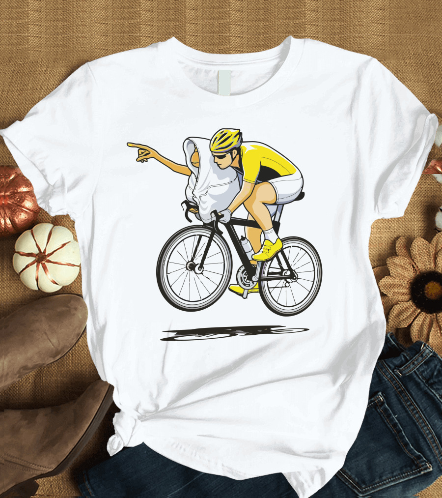 Cyclist with E.T. Homage in Yellow Riding Gear T-Shirt